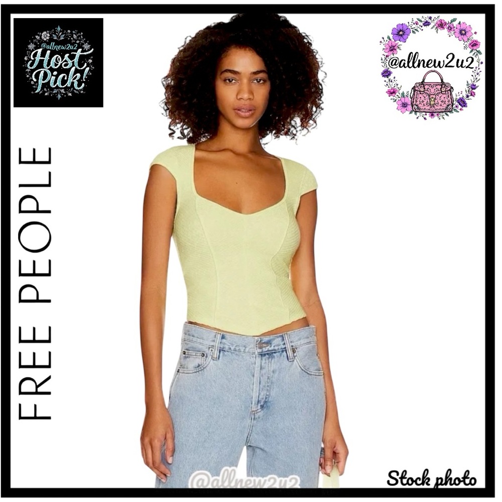Free People- Boss Babe Mitered Pale Yellow Top Small Multi